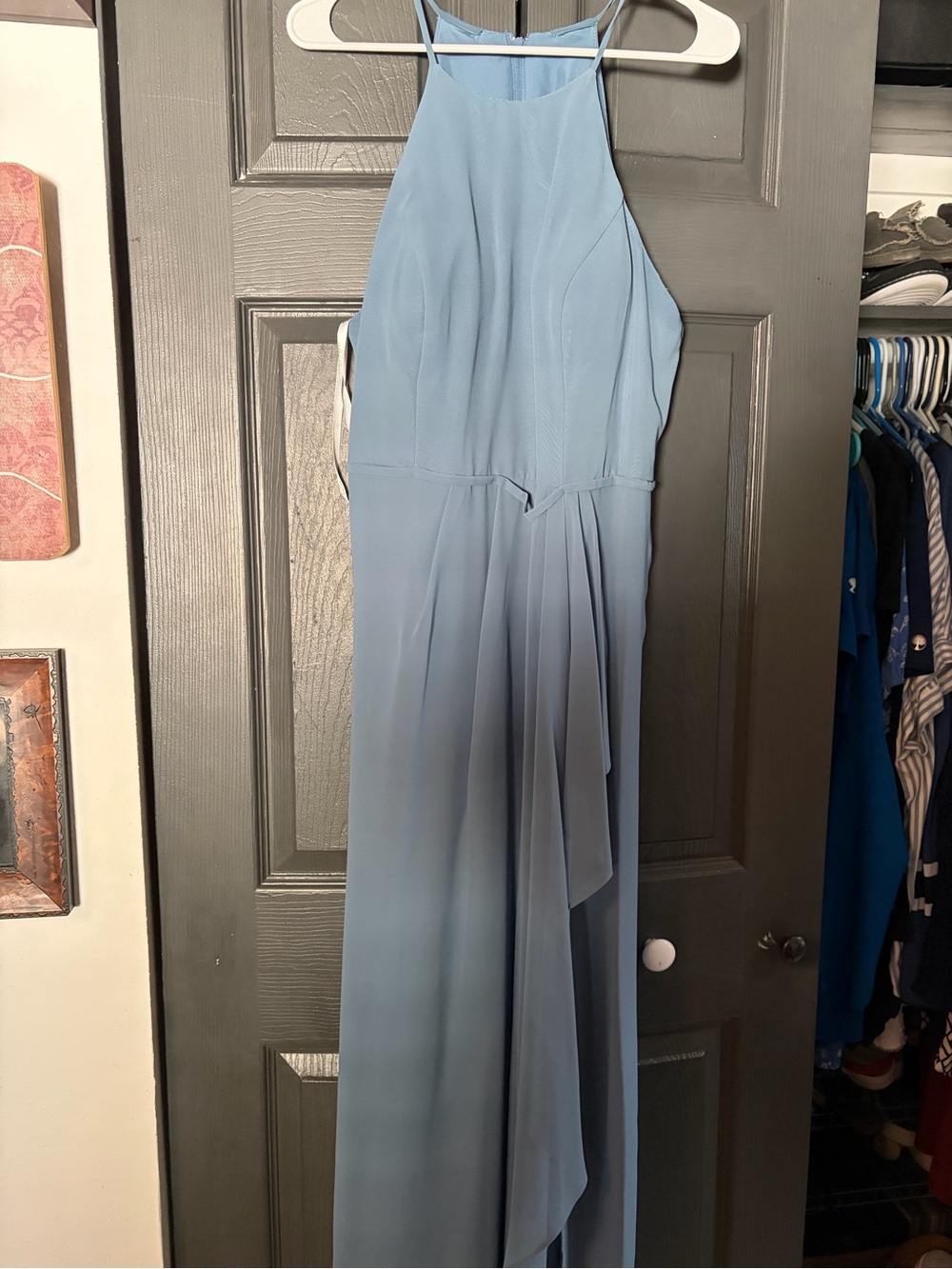 Dusty Blue Halter-Neck Evening Dress